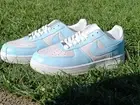 Air Force 1 One Custom White Shoes Light Retro Art "Arctic Wave Icey Blue Ocean"