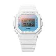 Casio G Shock Dig Beach Time Lapse Stopwatch Alarm 200M Water Resistant Blue/Pink Face White Resin Band DW5600TL-7D