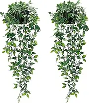 Artificial Hanging Plants, 2 Pack Fake Hanging Plants Fake Potted Greenery Plants Faux Mandala Vine in Pot for Home Room Indoor Outdoor Shelf Decor
