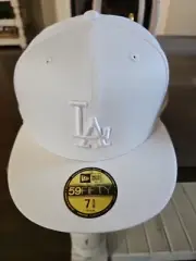 LOS ANGELES DODGERS AUTHENTIC MLB NEW ERA PURE WHITE 59FIFTY FITTE 7 7/8 HAT CAP