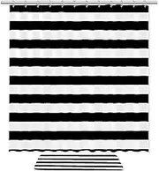 2Pcs Shower Curtain Sets, Bathroom Sets with Shower Curtain, Bath Mat, Shower Curtain with 12 Hooks for Bathroom Set Decor, Black and White Stripes Vintage Fashion