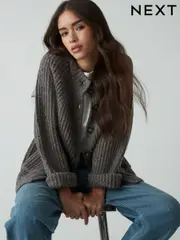 Mole Soft Touch Pocket Button Front Ribbed Knitted Cardigan (E15622) | $64