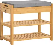 Bamboo Shoe Rack with Lift-Up Bench Top and Cushioned Seat