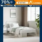 Metal Bed Frame with Headboard White 106x203 cm King Single Size Bedroom F 52623