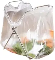 JUSHZ Bin Bag Holder Hoop Plastic Bag Holder Storage for Cupboard Door Stand Camping for Kitchen for Car Under Sink Foldable Rag Rack Stainless Steel Kitchen (19x21.6x28cm,Silver)