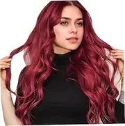 Long Wavy Wig, Red Curly Wig for Women 26 Inch Adjustable Middle Part Long Wavy Natural Looking Heat-Resistant for Halloween Party Vacations Daily Use