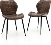 [Giantex] Dining Chairs Set of 2, Mid Century Modern Retro Kitchen Chairs w/Padded Back, Metal Legs & 2 Adjustable Foot Pads, Armless Side Chairs for Kitchen Dining Room Living Room (Brown)