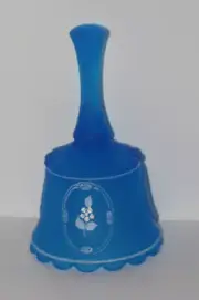 Blue Satin Glass 6" Bell with Hand Painted Embossed Design