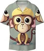 [EdWal] Cute Monkey Print Men's Print T Shirts Short Sleeve Polo Shirts Casual Summer Beach Shirt for Men