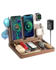 Wood Wireless Charging Station for Multiple Devices,27W Nightstand Organizer ...