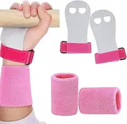 2 Gymnastics Grips Wristbands Sets for Girls Youth Kids Pink Gymnastic Hand Grips Palm Protection and Wrist Support Sports Accessories for Workout Exercise Basketball Tennis Football