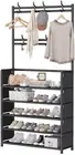 Shoe Cabinet, Shoe Rack and Coat Rack, 3 in 1 Large Storage Metal Rack Stand wit