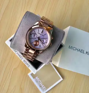 MICHAEL KORS MK手錶 薰衣草紫色錶盤 玫瑰金不銹鋼錶帶石英 女生 三眼計時腕錶 MK6163