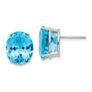 14k White Gold Blue Topaz Oval Stud Earrings