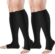 BROPITE Open Toe Compression Socks - 2 Pairs 15-20 mmHg Toeless Compression Socks for Women and Men