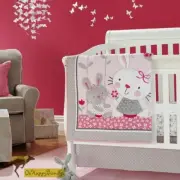 New Baby Girls 3 Pieces Pink Bunny Rabbit Cotton Nursery Crib Bedding Cot Set