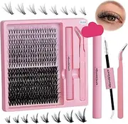 DIY Lash Extension Kit 320Pcs Lash Clusters Eyelash Extension Kit with Lash Bond and Seal Waterproof Lash Applicator Individual Lashes Apply at Home Easy(20D+50D-9-16mix Kit)