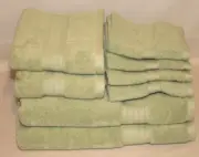 Hotel Eight Piece Bathroom Towel Set Solid Light Green 100% Cotton New