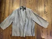New Eileen Fisher Embroidered 90% Silk Funnel Neck Jacket Size Large Retail $348
