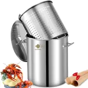 Olla acero inoxidable 64qt con canasta, para mariscos, pavo, con papel marrón