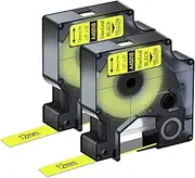 NineLeaf 2 Pack Black on Yellow Label Tape Refill Compatible for Dymo D1 45018 S0720580 1/2" 12mm x 23' 7m Tapes use in LabelManager PnP 160 260P 210D 280 360D 420P 450 450D ColorPop Label Maker