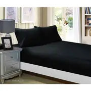 Super Soft Fitted Sheet & Pillowcase Set - King Single Size Bed - Black