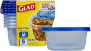 GladWare Soup & Salad Food Storage Containers for Everyday Use | Medium Rectangle Containers for Food Storage | Containers Hold up to 24 Ounces of Food, 5 Count Set