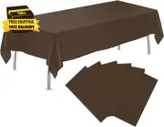 Brown 6 Pack Plastic Table Cloth 54" X 108", Disposable Tablecloths Rectangle Ta