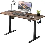 ERGOMAKER Electric Standing Desk 110x60cm (43.3"x23.6"), Height Adjustable Standing Desk with Splice Board, Stand Up Desk with Hook and Memory Smart Handset(Black Frame + Rustic Brown Desktop)