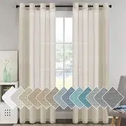 Smarcute Natural Linen Blended Curtains Semi Sheer Textured Linen Curtain Draperies Light Filtering Privacy Eyelet Window Curtain Casual Draperies - Linen Color, Sold Pair, Each Piece 132 x 243 cm
