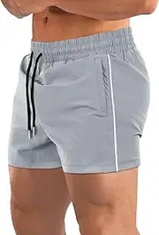 [Aosufei] Men's Stretchy Quare Leg Sports Shorts Adjustable Elastic Waist Breathable Shorts Casual Quick Dry Running Shorts