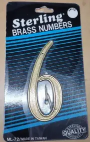 1 sterling Brass House Address Number six 4" Gate post Mailbox mounting nails