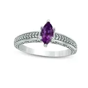 Marquise Amethyst Leaf Shank Ring in Sterling Silver