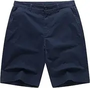 [PHJTOMK] Mens Twill Solid 5'' Inseam Sport Shorts Elastic Waistband Short with Multi-Pocket Casual Golf Shorts, Blue 1, 35