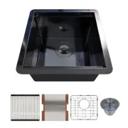 Davivy 15 Inch Black Kitchen Sink, 15x15 Inch Single Bowl Undermount Bar Sink wi