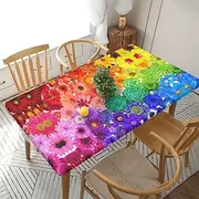 5 Foot Rectangle Elastic Fitted Tablecloth, Waterproof Edged Great for Picnic Party Outdoor Patio,Rainbow Flowers