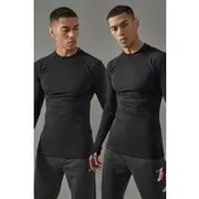 Mens Black Man Active 2 Pack Long Sleeved High Neck Base Layer