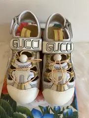 Gucci Sport Sandal White Tinsel Athletic Summer Shoes Loess Sand Flashtrek 37