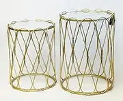 Luxury Nested Mirror Side Tables, Gold Metal Base, Set of 2, 42x42x52cm & 37x37x48cm