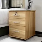 Miami 3 Drawer Bedside Table Filing Cabinet w/ Wheels (Natural) Lockable Drawer