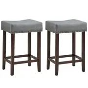 Giantex 2PCs Saddle Bar Stools Nailhead Fabric Seat Padded Counter Chair Vanity Stool w/Solid Wood Legs 61cm Grey
