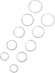 [Silver Rock Jewellery] Set of 5 Pairs Solid 925 Sterling Silver Hoop Earrings 10mm,12mm,14mm,20mm,25mm