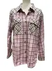 Umgee Women’s Pink Color Block Plaid Button Down Shirt Shacket Size 2 XL New