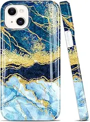 JIAXIUFEN Compatible with iPhone 13 Mini Case Gold Sparkle Glitter Marble Slim Shockproof TPU Soft Rubber Silicone Cover Phone Case for iPhone 13 Mini 5.4 inch 2021 Dark Blue