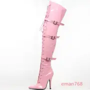 Sexy Plus Size Pointed Toe Stiletto High Heels Shoes for Women Thigh High Boots