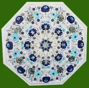 Floral Pattern Inlay Work Side Table for Cafeteria White Marble Coffee Table Top