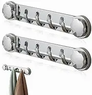 2 PCS Multifunctional Bathroom Wall Hooks, 2024 Upgrade Powerful Vacuum Suction Cup Hooks for Shower, Drill-Free Towel Rack Wall Mounted Removable Heavy Duty Robe Coat Bath Towel Hooks Hanger Rail Bar