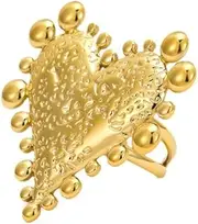 [Kokoma] Geometry Heart Thick Chunky Ring for Women Stainless Steel Valentines Day Open Statement Rings Irregular Textured Love Heart Disc Bead Wrap Finger Band Jewelry, Stainless Steel, No Gemstone
