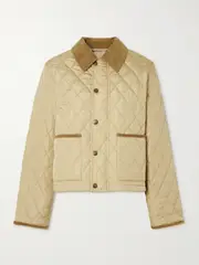 [Burberry] Burberry - Cotton-corduroy-trimmed Quilted Shell Jacket - Tan - large large Brown