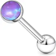 [Leiainely] F136 Titanium Flat Buttom Multicolor Bezel Opal Tongue Rings Piercing Jewelry for Women Men 14g 5/8in 16mm Metal Tounge Barbell Charms Aretes Para La Lengua Hypoallergenic
